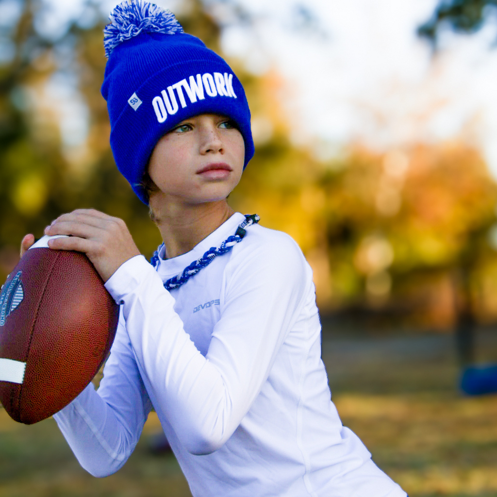 Outwork Pom Beanie: Blue