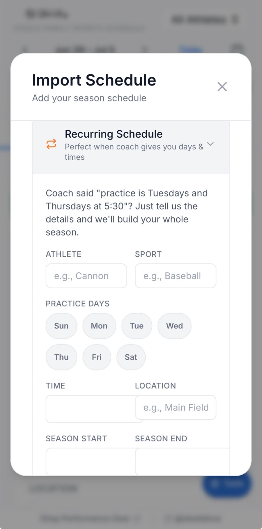 Family Sports Schedule