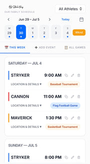 Family Sports Schedule