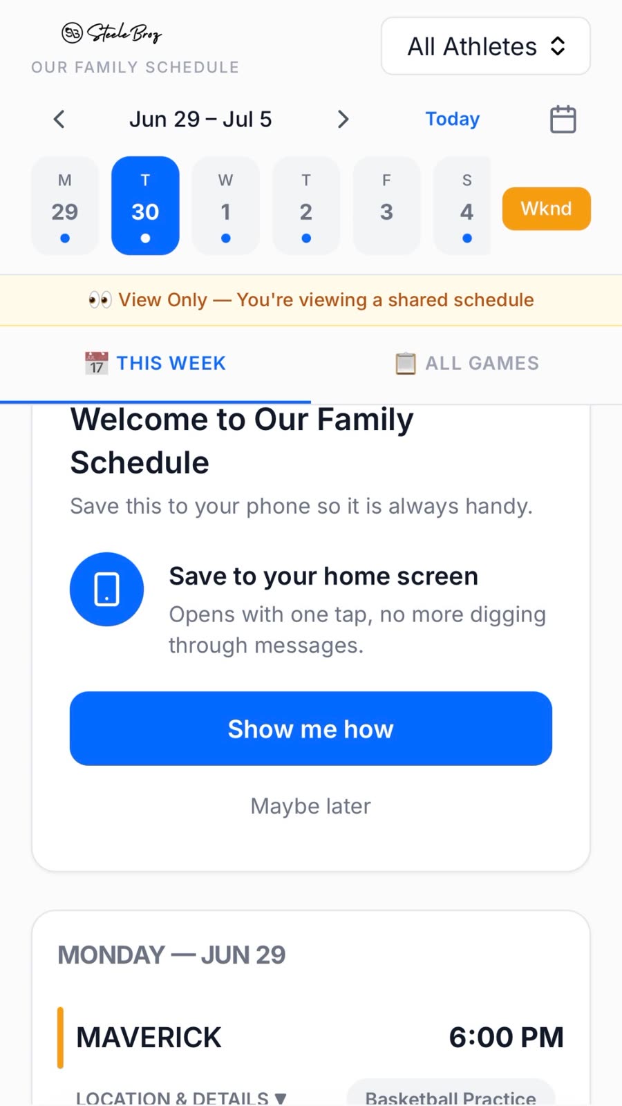 Family Sports Schedule